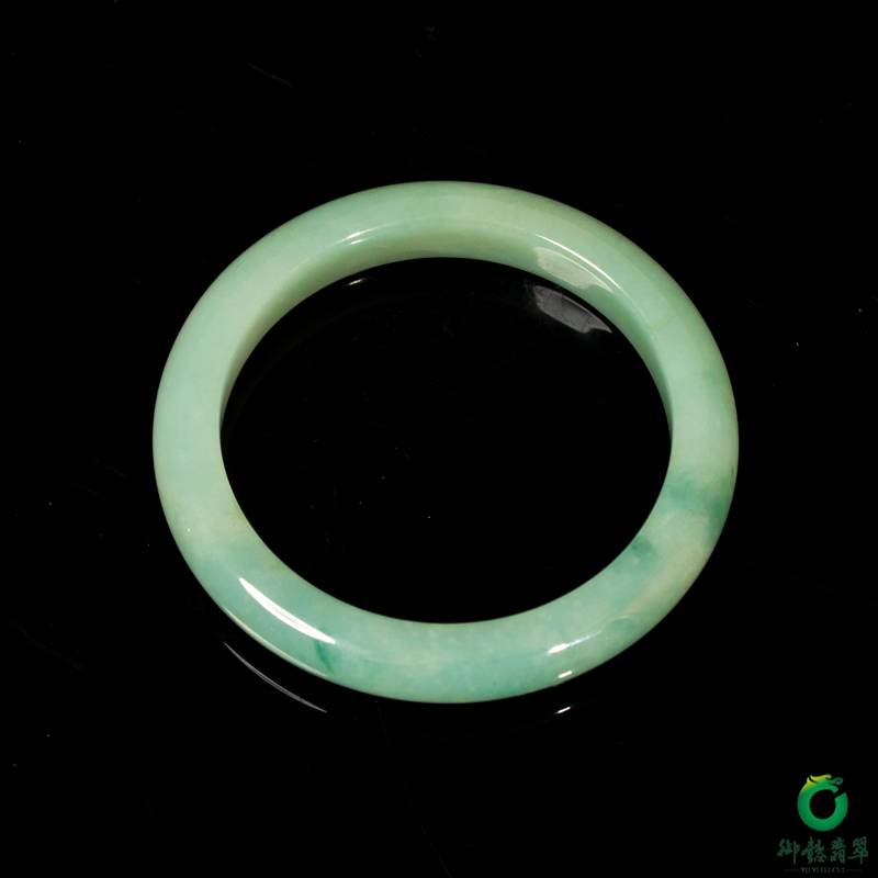 Natural Burmese jadeite A-grade bangle in full green, ice-waxy texture, 45.6 g, 55 mm - Yufu Jade detail photograph 2