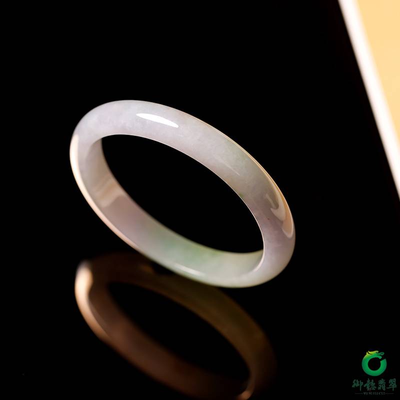 Burmese jadeite A-grade bangle in lavender and green spring colours, 40.3 g, 57.5 mm - Yufu Jade